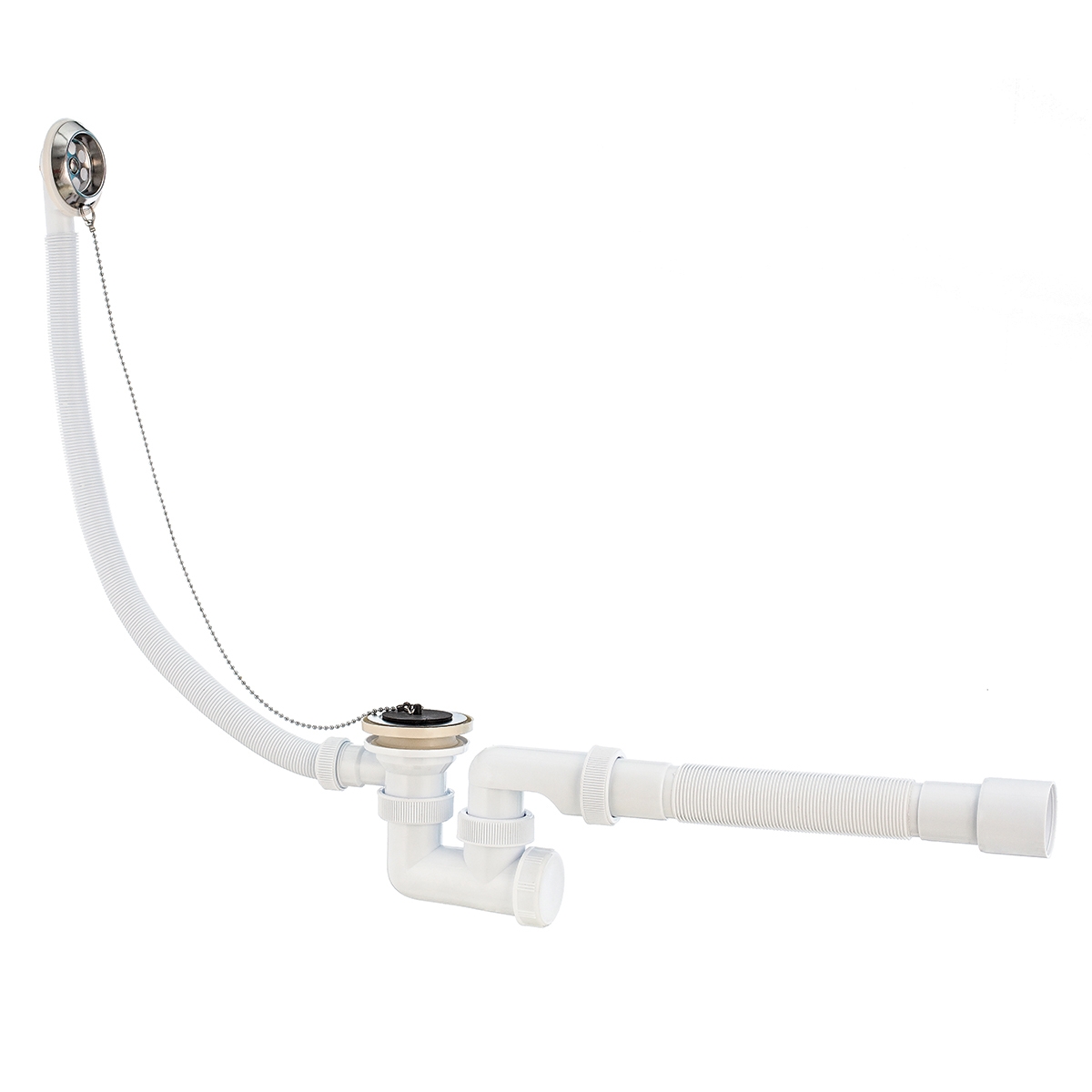 Сифон для ванн "универсал" с нерж. чашками и гофротрубой 500 мм (1/25) "вирпласт"