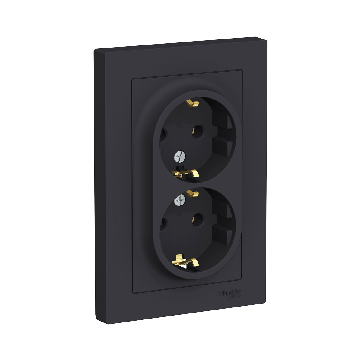 Розетка "atlasdesign" 2-х местн. с заземл. 16а, карбон (1/6/36) "schneider"