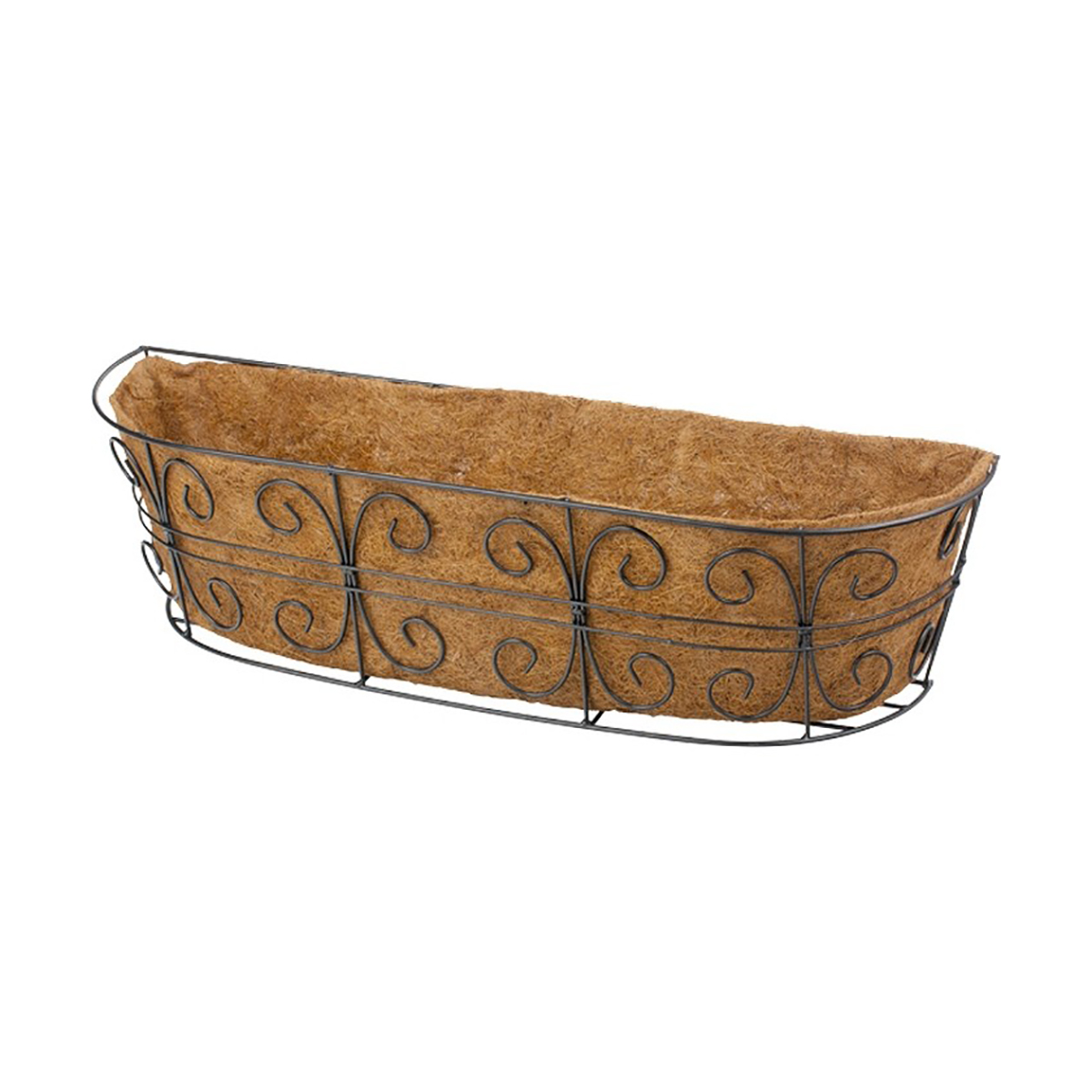 Кашпо для цветов пристенное 740*200 мм, с кокосовой корзиной, с декором (1/10) "palisad"