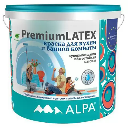 ALPA PREMIUMLATEX краска латексная для кухонь и ванных , влагостойкая, супермоющаяся (5л)