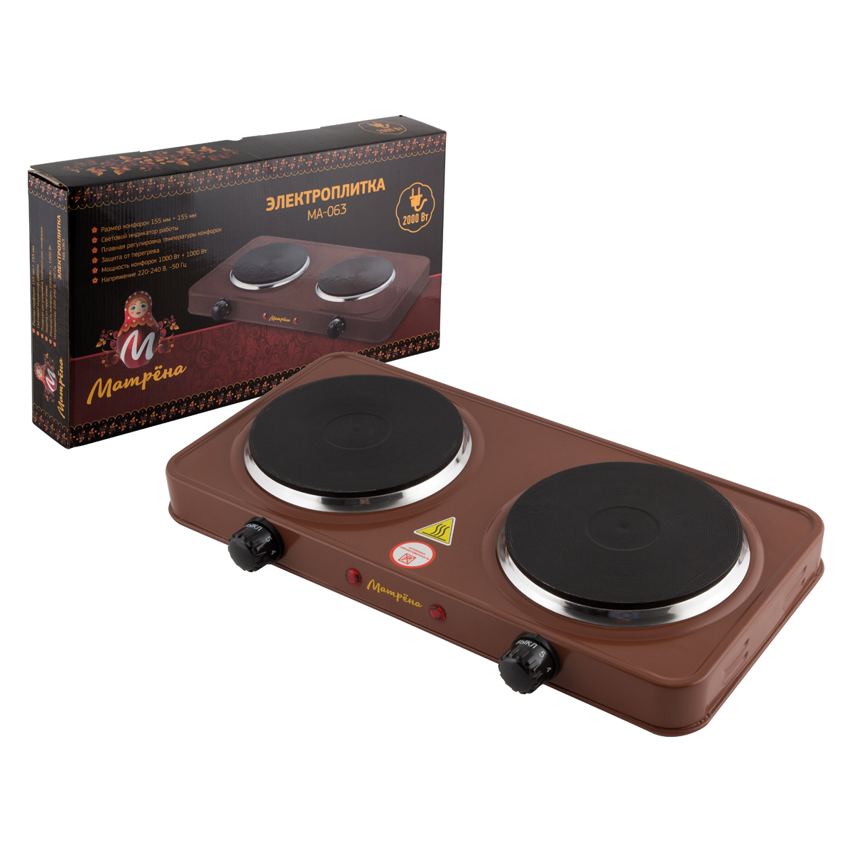 Плита электр. 2-конфор. (чугун) "матрёна" ма-063 (коричневый) (1/5)