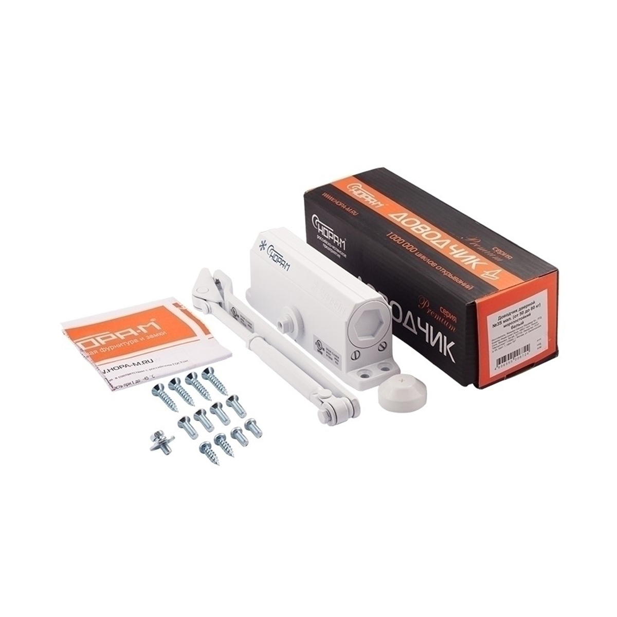 Доводчик дверной  3s белый (масса двери до 80 кг) (1/10) "нора-м"