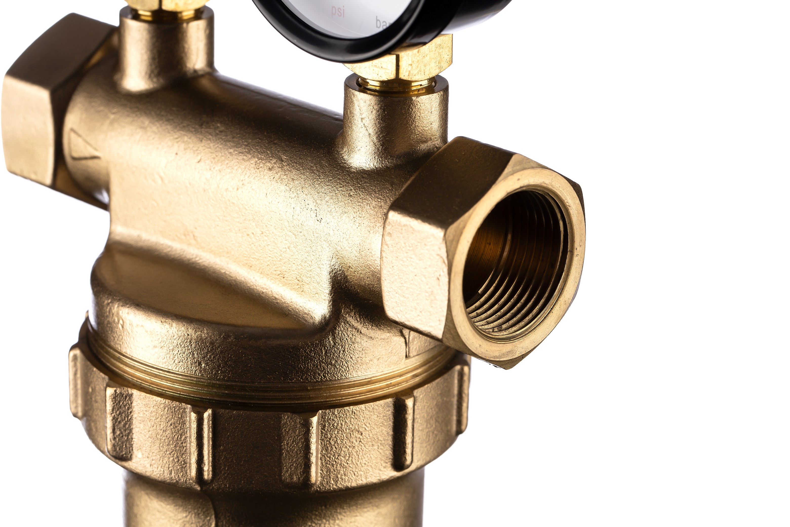 Фильтр магистральный промывной Гейзер Бастион 3/4 для ГВС с двумя манометрами