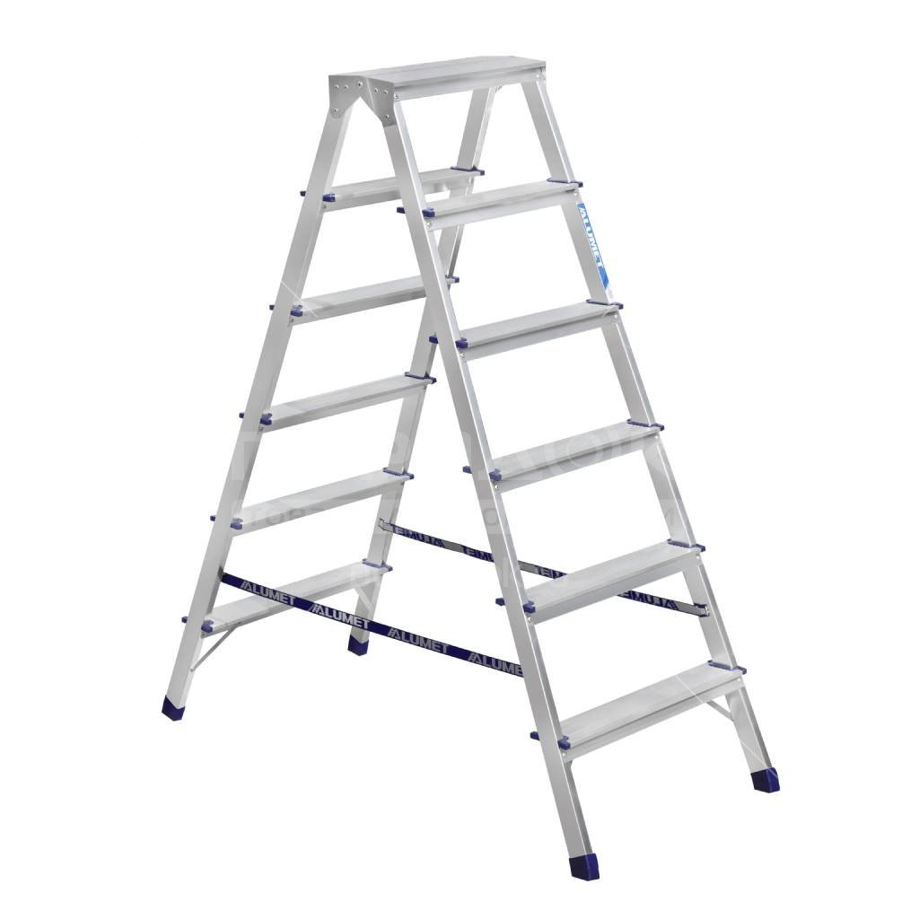 Стремянка двухсторонняя алюминиевая 6 ступеней (1) "алюмет"