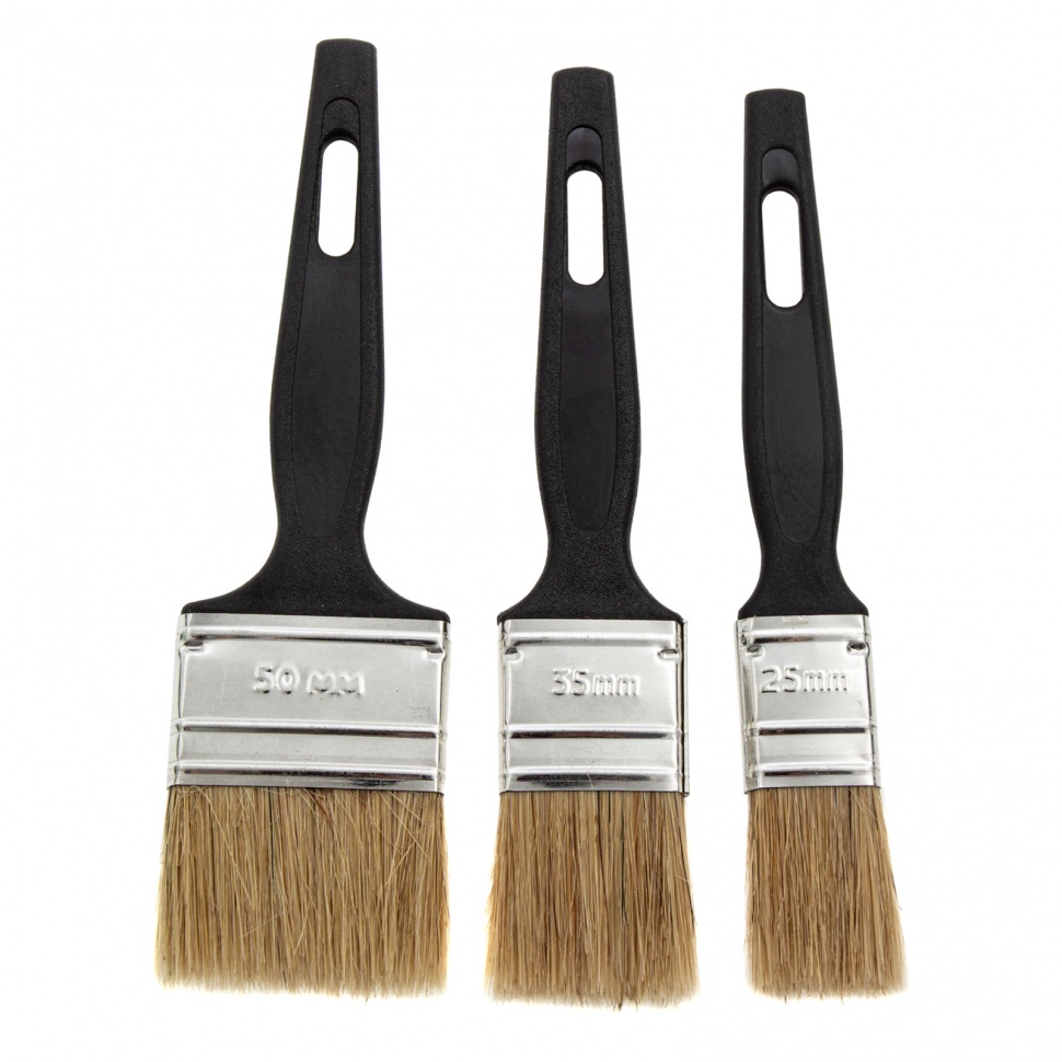 Набор кистей флейцевых 3 шт. (25 мм, 35 мм, 50 мм), натуральная щетина, пластиковая ручка Сибртех (82507)
