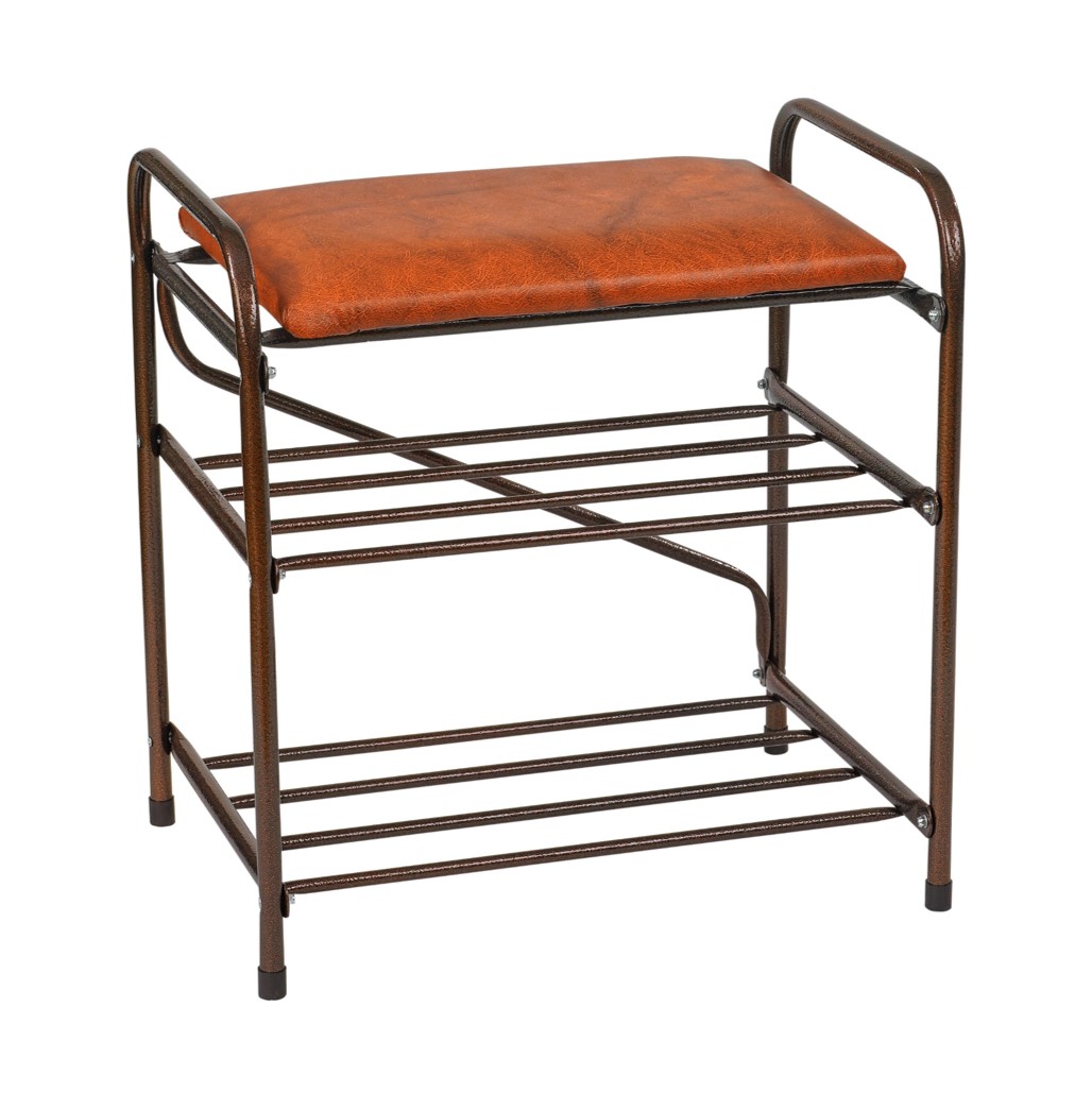 Банкетка-этажерка для обуви 2-х ярусная с мягким сиденьем (коричневый) (1) "виолет"