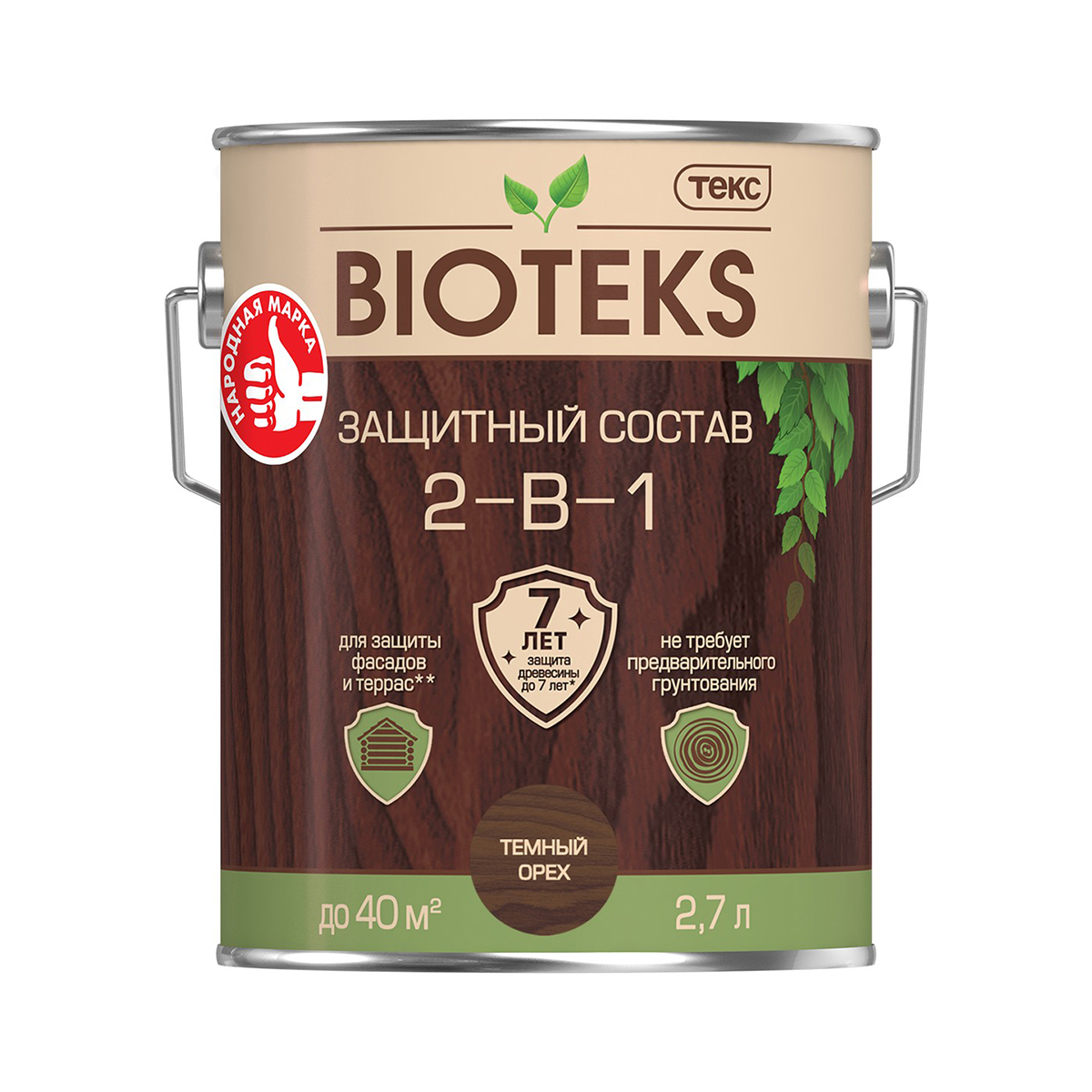Биотекс темный орех  2,7 л (1/6) защитный состав  2 в 1 "bioteks"