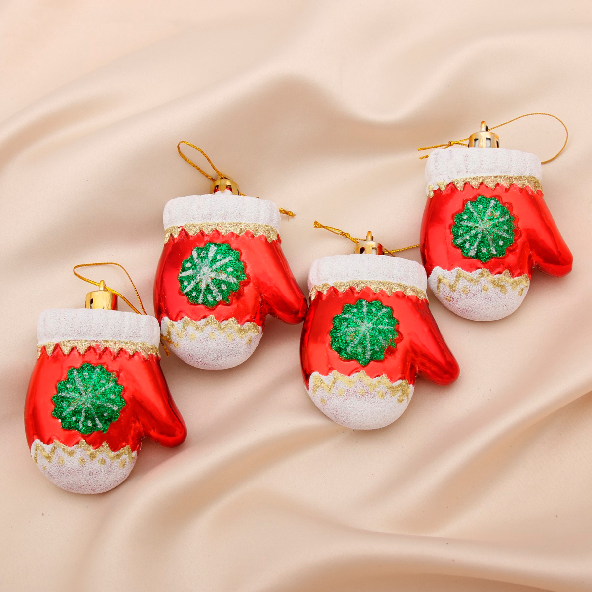 Украшение новогоднее "варежка со снежинкой" (набор 4 шт.) 6*5 см, красный "зимнее волшебство"4196507