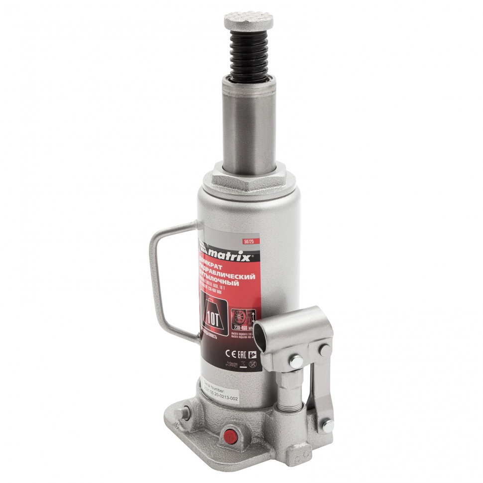Домкрат гидравлический бутылочный, 10 т, высота подъема 230-460 мм Matrix (50725)