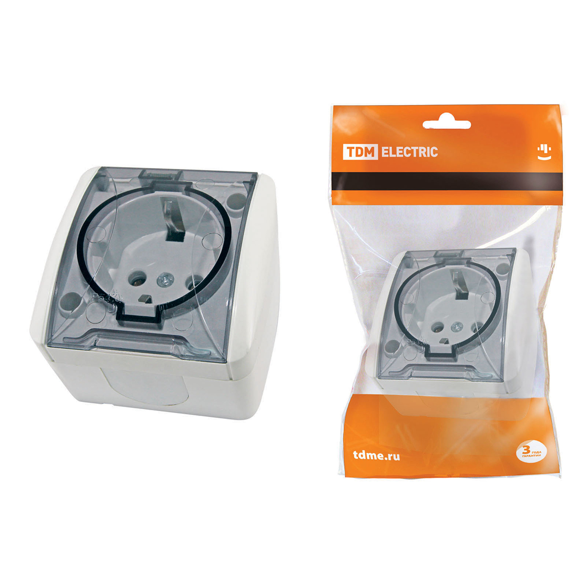 Розетка открыт. уст. с заземл. 16а 250в ip54 прозр. крыш. "селигер" белая (1/10/120) tdm sq1818-0007