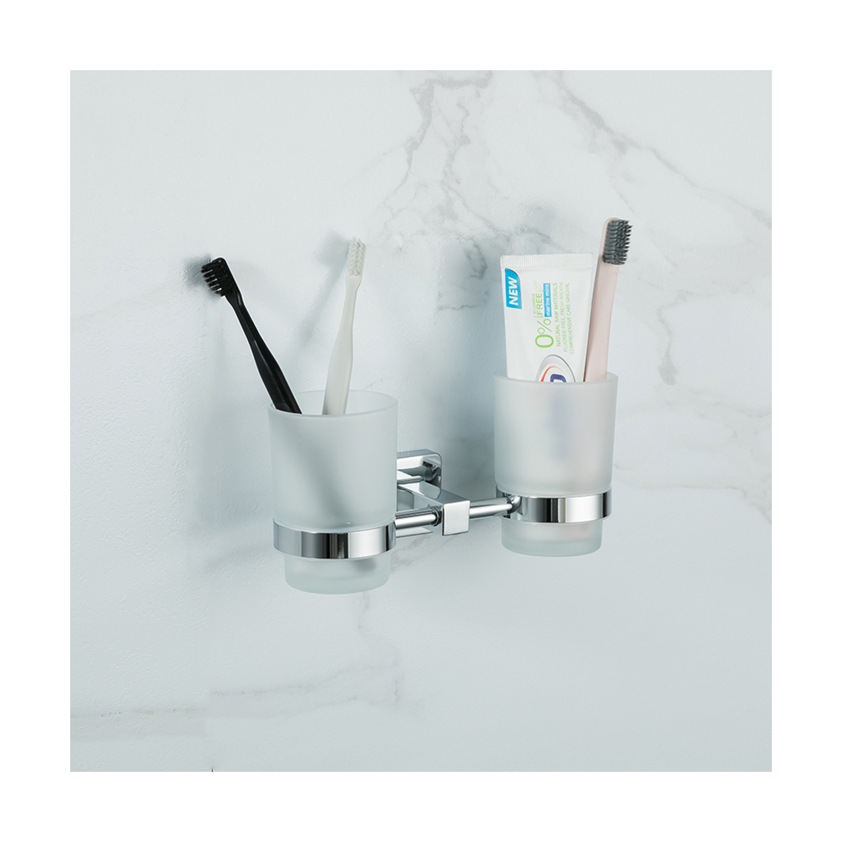 Стаканы для ванной комнаты 2 шт. с держателем r15008 (нерж.сталь), хром (1/20) "frud"