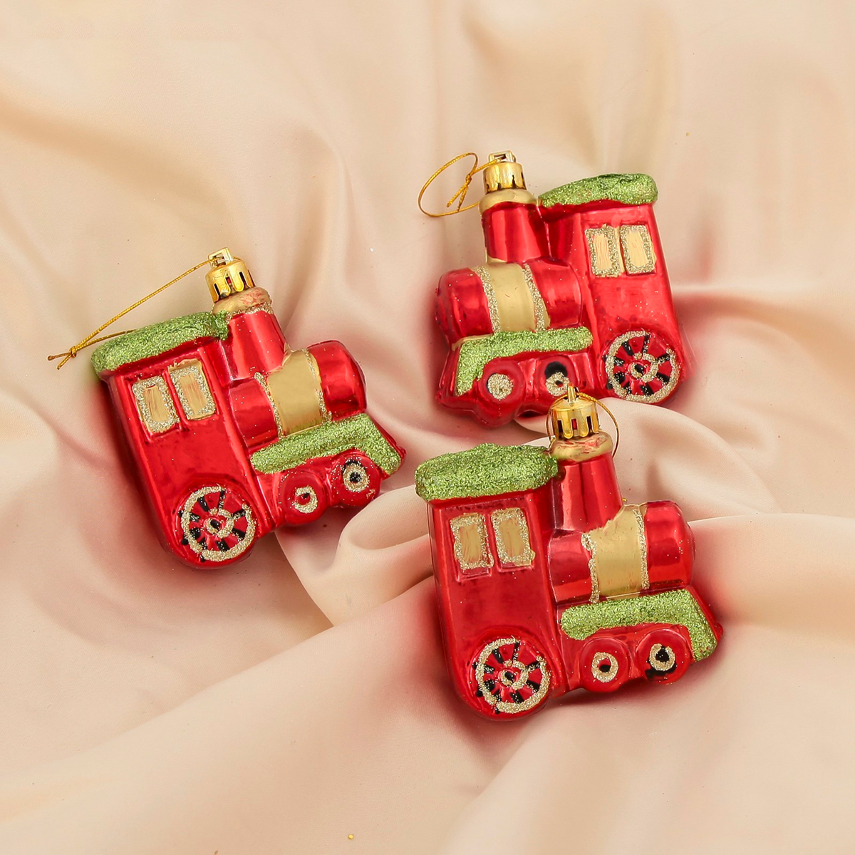 Украшение новогоднее "паровозик" (набор 3 шт.) 6,5*6,5 см, красный "зимнее волшебство" 1332589