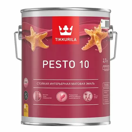 TIKKURILA PESTO 10 эмаль стойкая, алкидная, универсальная, матовая, база C (2,7л)