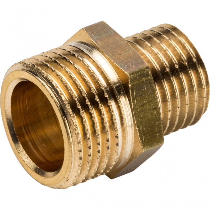 Ниппель переходной резьбовой НР 3/8" x 1/4" латунь STOUT