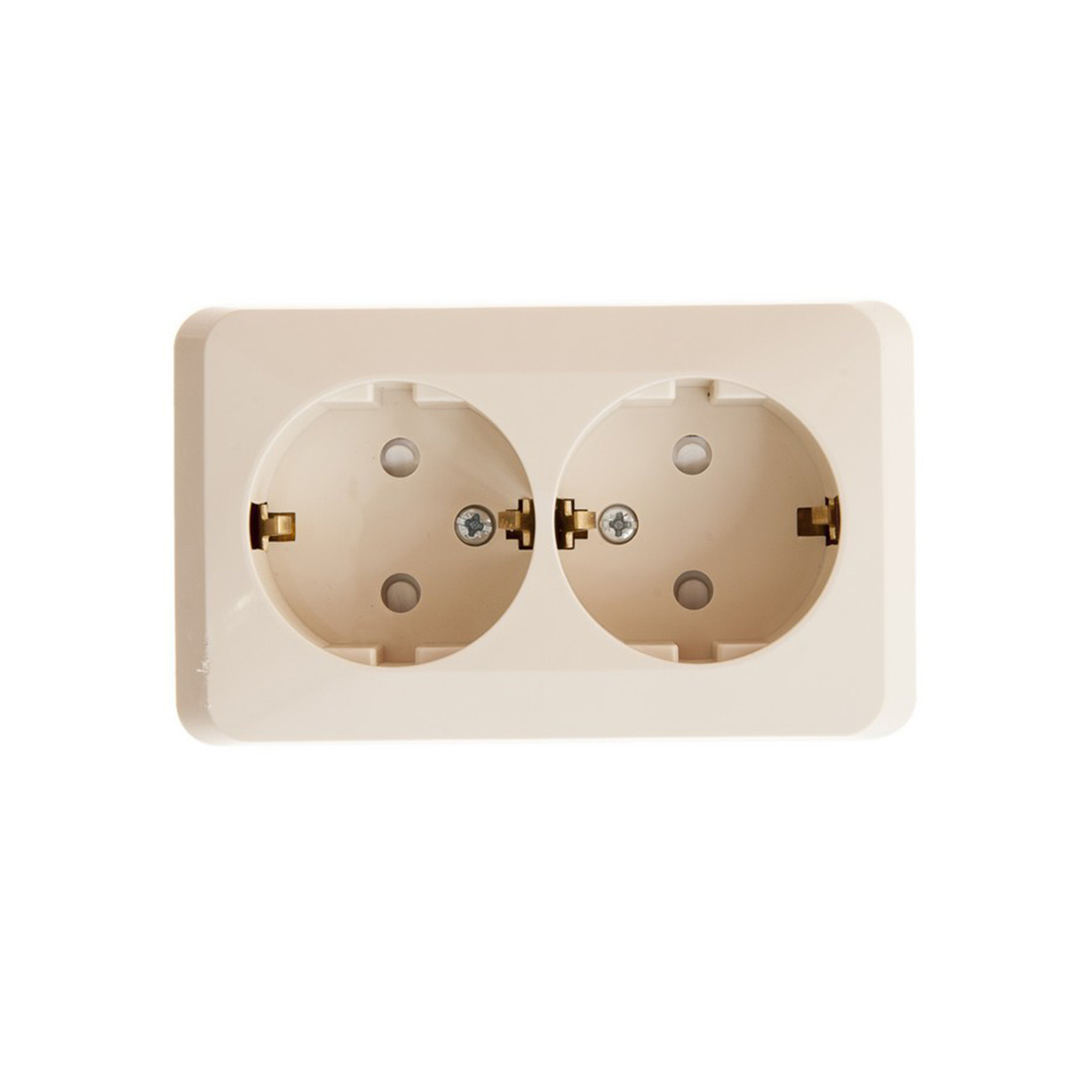 Розетка открыт. уст. "этюд" 2-х местн. с заземл, с шторками 16а, кремовый (1/16/96) "schneider"