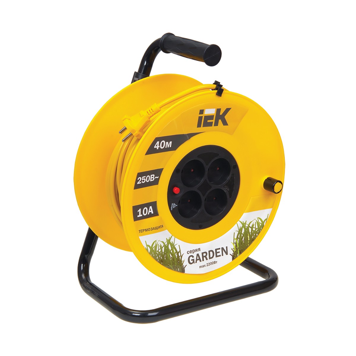Удлинитель на катушке "garden" с термозащ. 4 розетки, 40 м 2*1 мм (1) "iek"