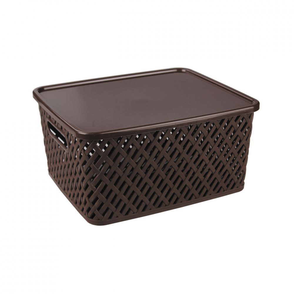 Корзина для хранения с крышкой "плетенка" 35*29*17,5 см (коричнев.) (1/8) "альтернатива" м3558