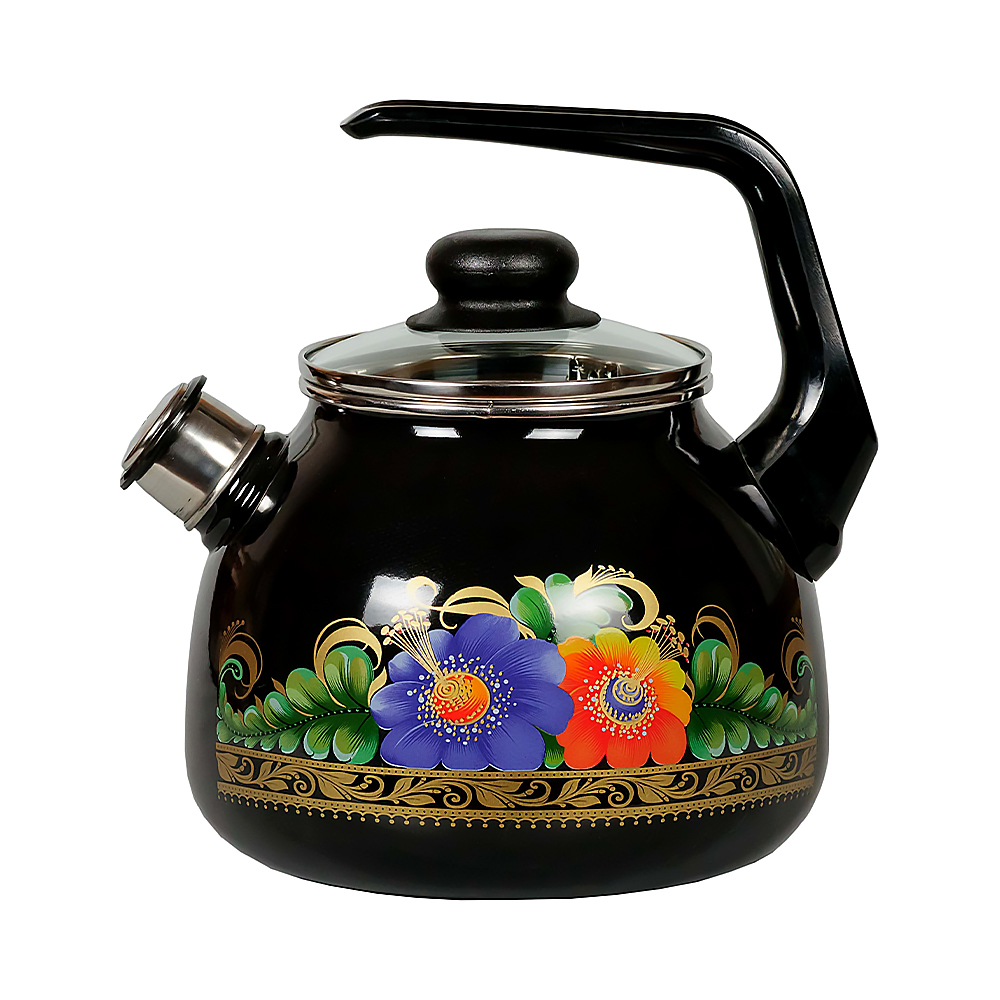 Чайник эмалиров. со свистком "вологда" черн.  3 л (1/4) "стальэмаль"  4с209я