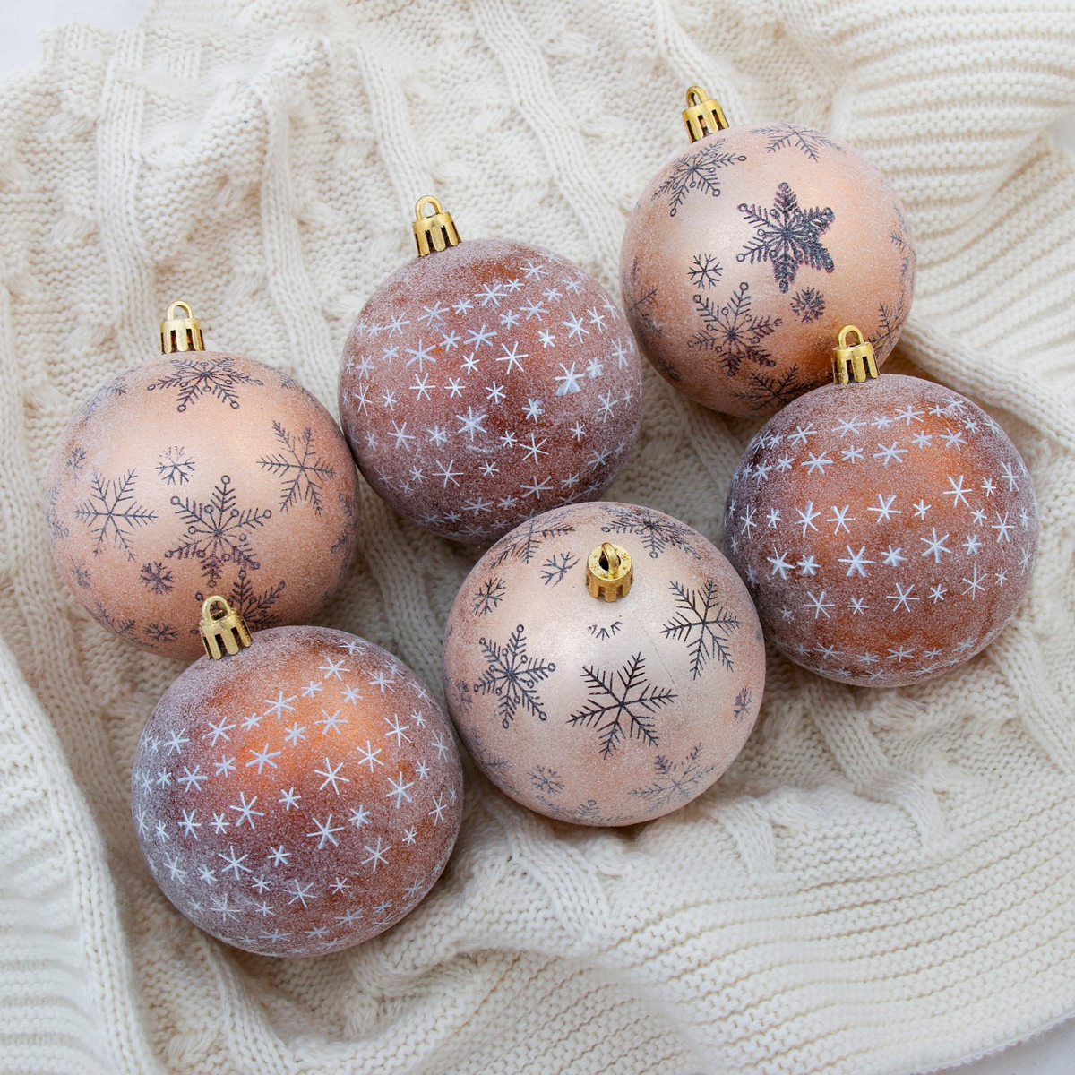 Шары новогодние d-8 см (набор 6 шт.) "морозное утро" коричневый "зимнее волшебство" 4250863