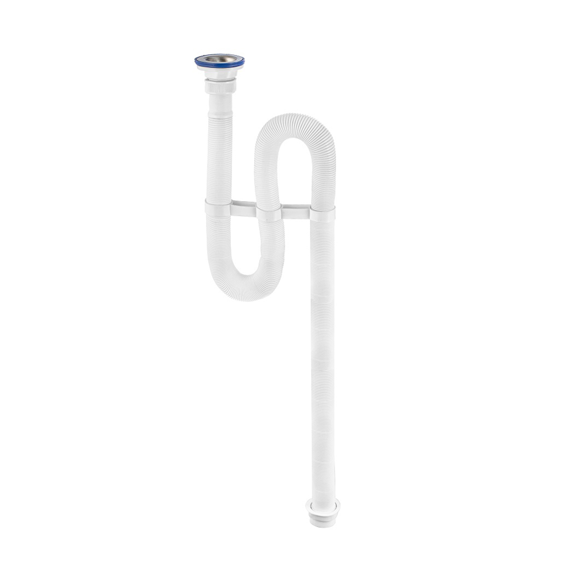 Сифон гофр. "vir" с нерж. чашкой 70 мм удлин. с усиленным хомутом жесткости (1/12) "вирпласт"