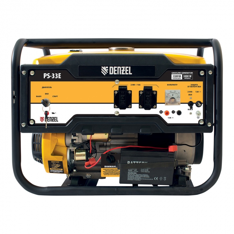 Генератор бензиновый PS-33E, 3.3 кВт, 230В, 15 л, электростартер Denzel (94537)