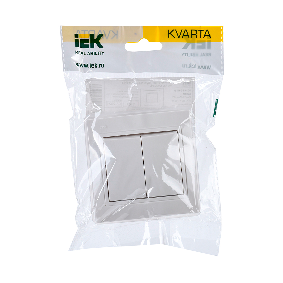 Выключатель "kvarta" 2-х кл. вс10-2-0-кб-44, 10а, белый (1/8/160) "iek"