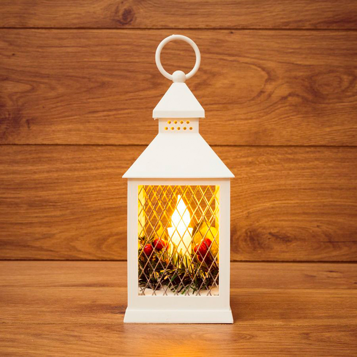 Фонарь декор. со свечой 10,5*10,5*24 см, белый, теплый белый свет (1/12) "neon-night" 513-042