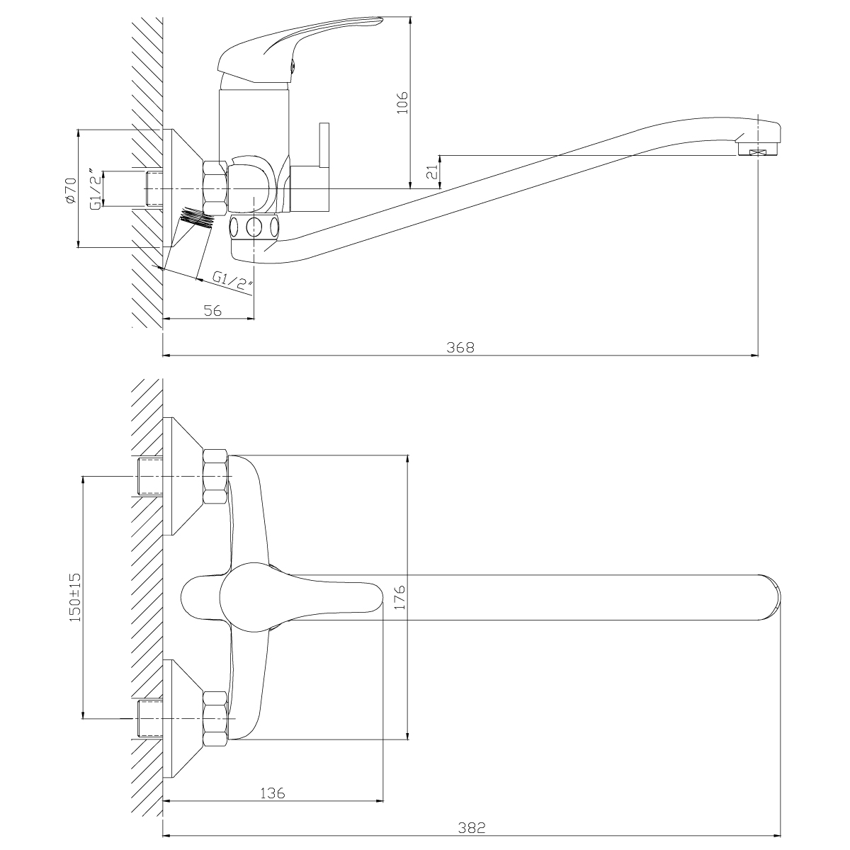 Смеситель для ванн  a35-34  s-образн. плоский излив (1/12) "rossinka"