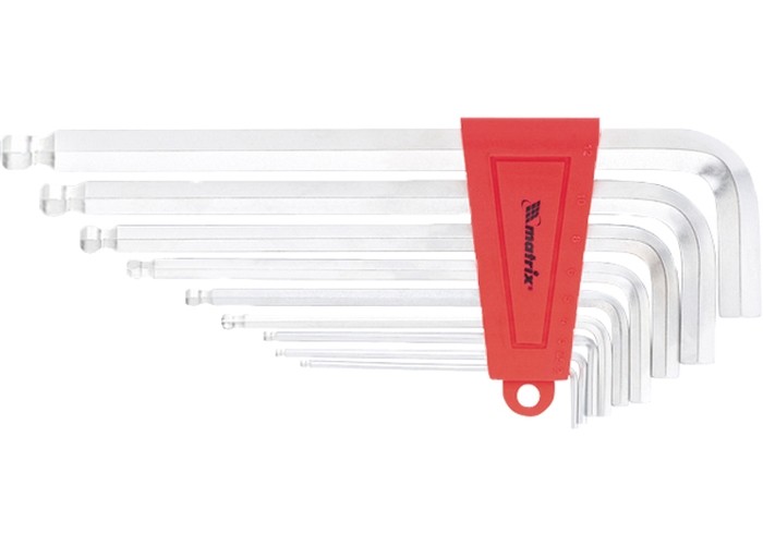 Набор ключей имбусовых HEX, 1.5-10 мм, CrV, 9 шт, экстра-длинные, c шаром, сатин Matrix (16410)