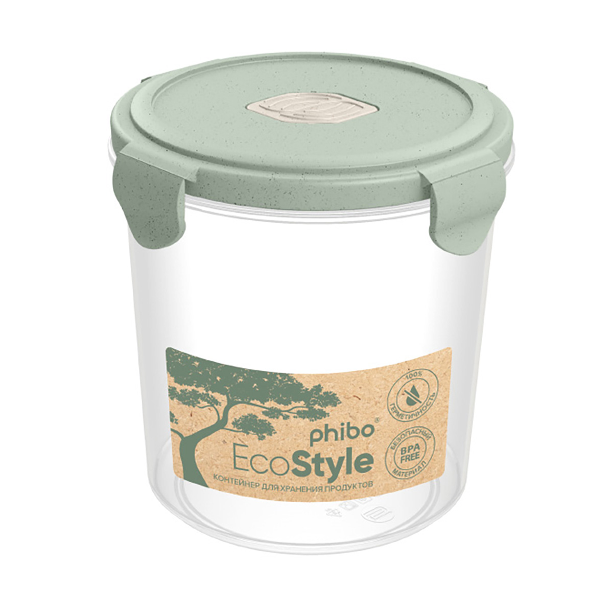 Контейнер для свч и холодильника "eco style" с клапаном 1,15 л (зеленый флэк) (1/24) "бытпласт"