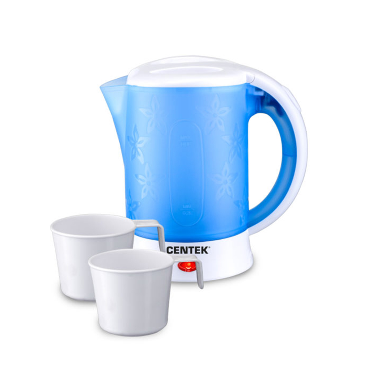 Чайник электр. дорожный ct-0054 blue 600 мл + 2 чашки + 2 ложки (1/24) "centek"