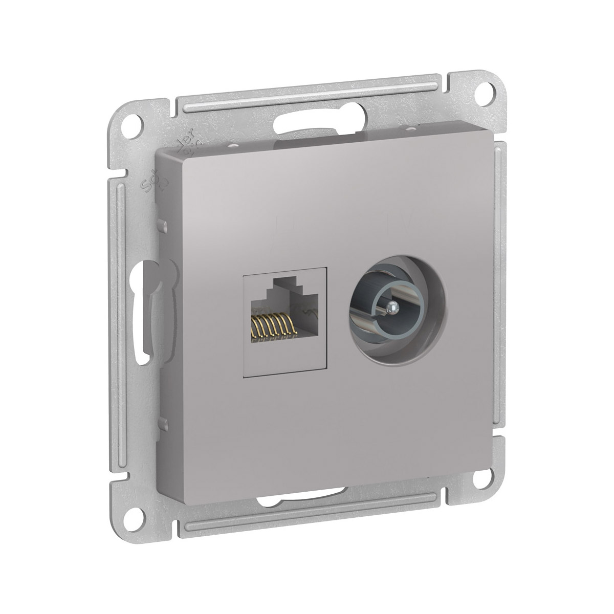Розетка компьютерная и телевизионная "atlasdesign" tv+rj45 (механизм) алюминий (1/10/60) "schneider"