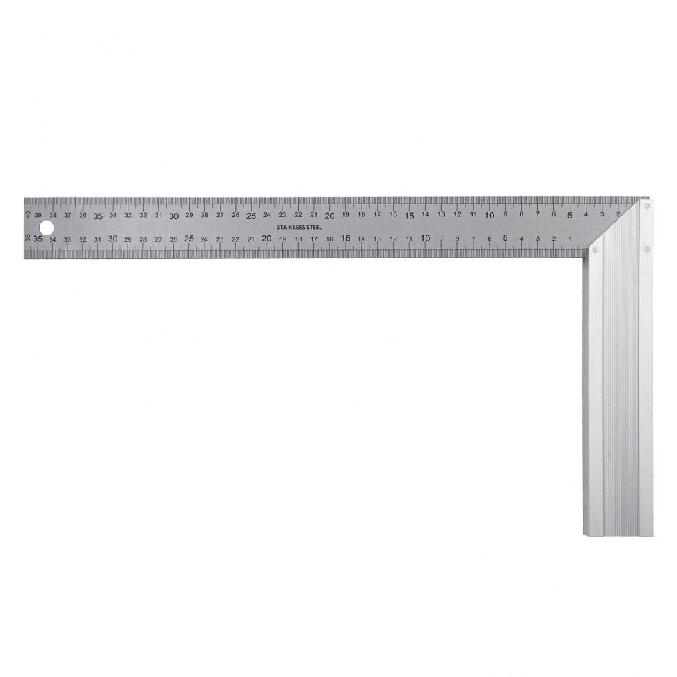 Угольник стальной 400 мм, нержавеющая сталь, градуировка, алюминиевое основание Denzel (32398)