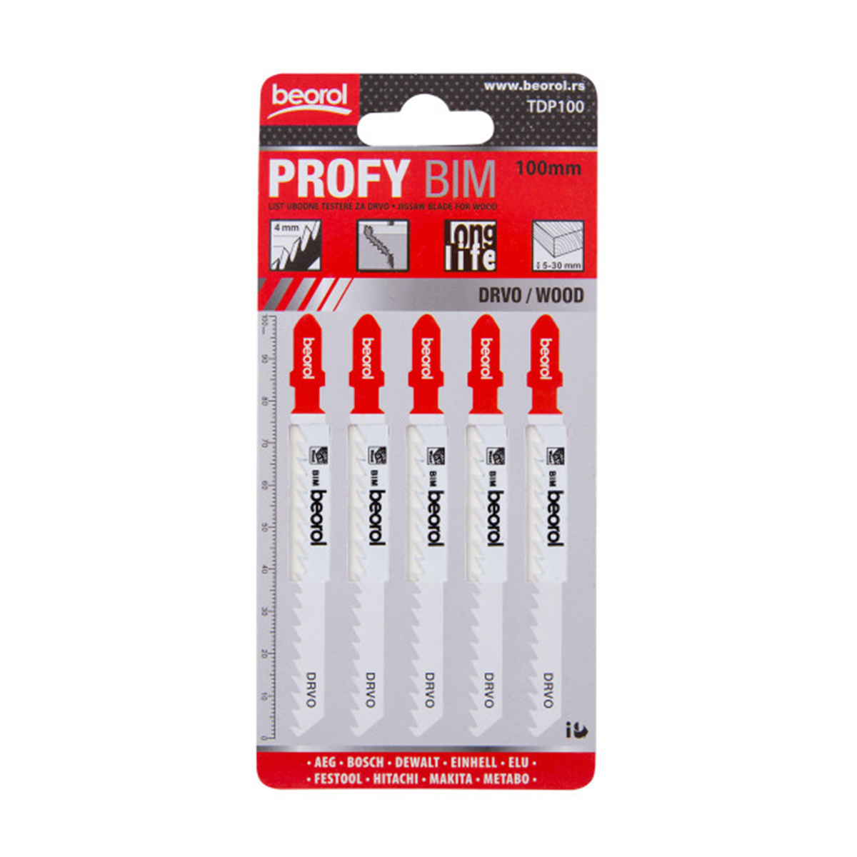 Пилки для лобзика по дереву и ламинату "profy" 5 шт. 100 мм (1/100/400) "beorol"