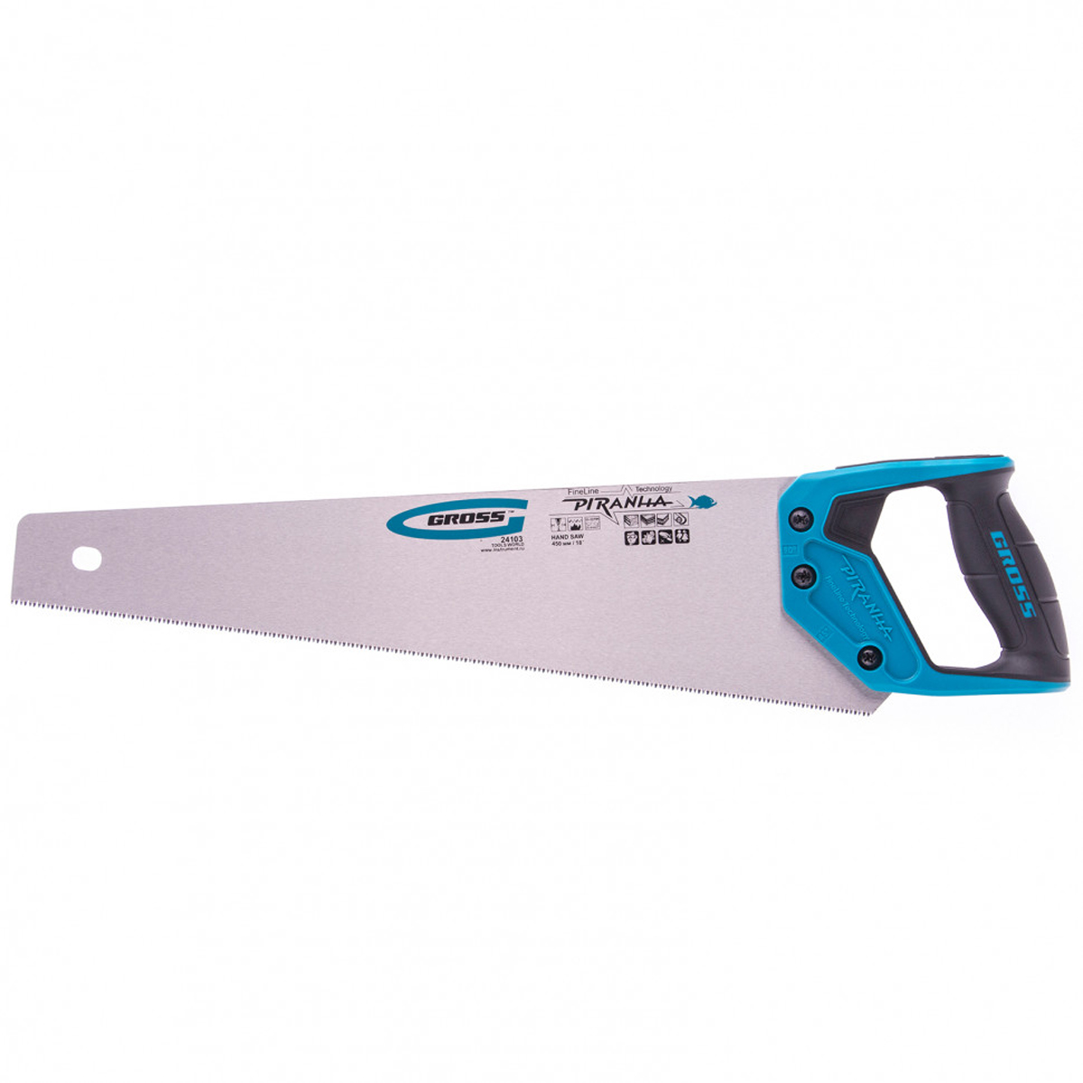 Ножовка по дереву "piranha" 450 мм 11-12 tpi, 3d-заточка, двухкомп. рукоятка (1/48) "gross"