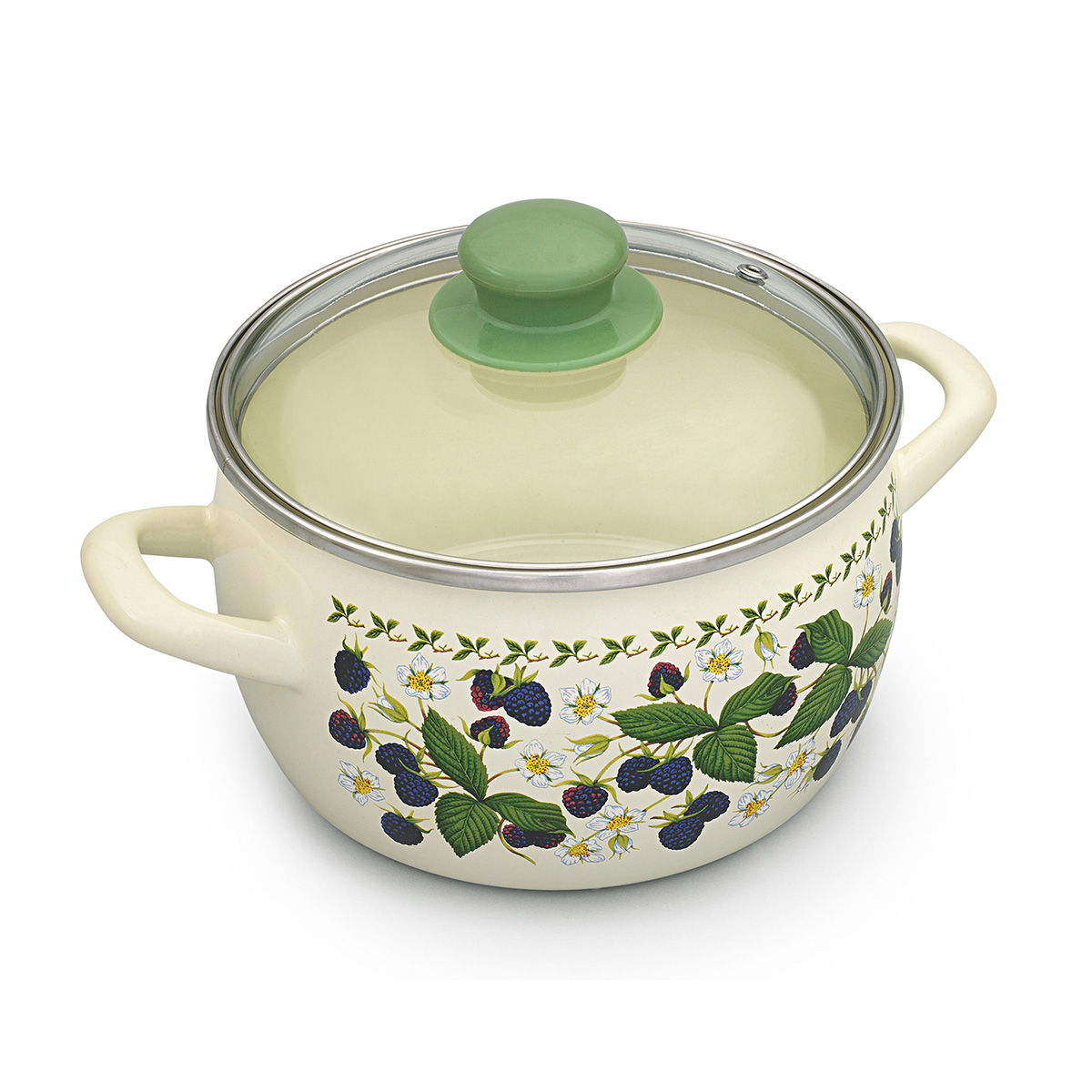 Кастрюля эмалиров. "ежевика" 7,9 л, 24 см стекл. крышка (1/4) "metrot"