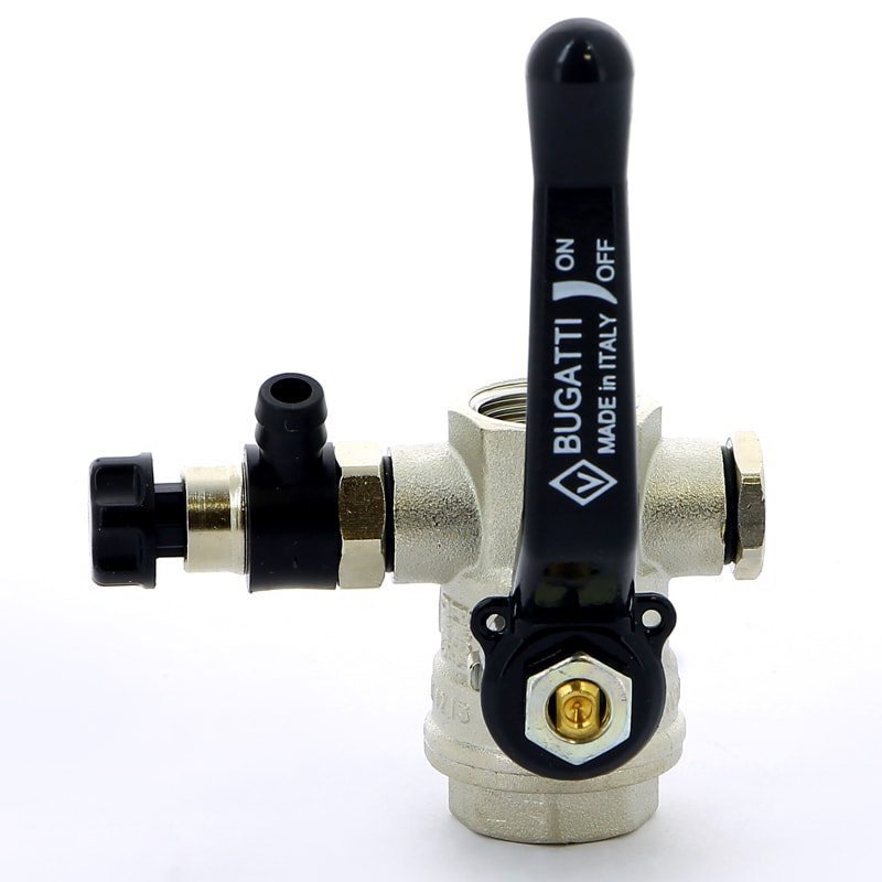 Кран шаровый BUGATTI OREGON 1" ВВ ручка с заглушкой 1/4" и дренажным вентилем