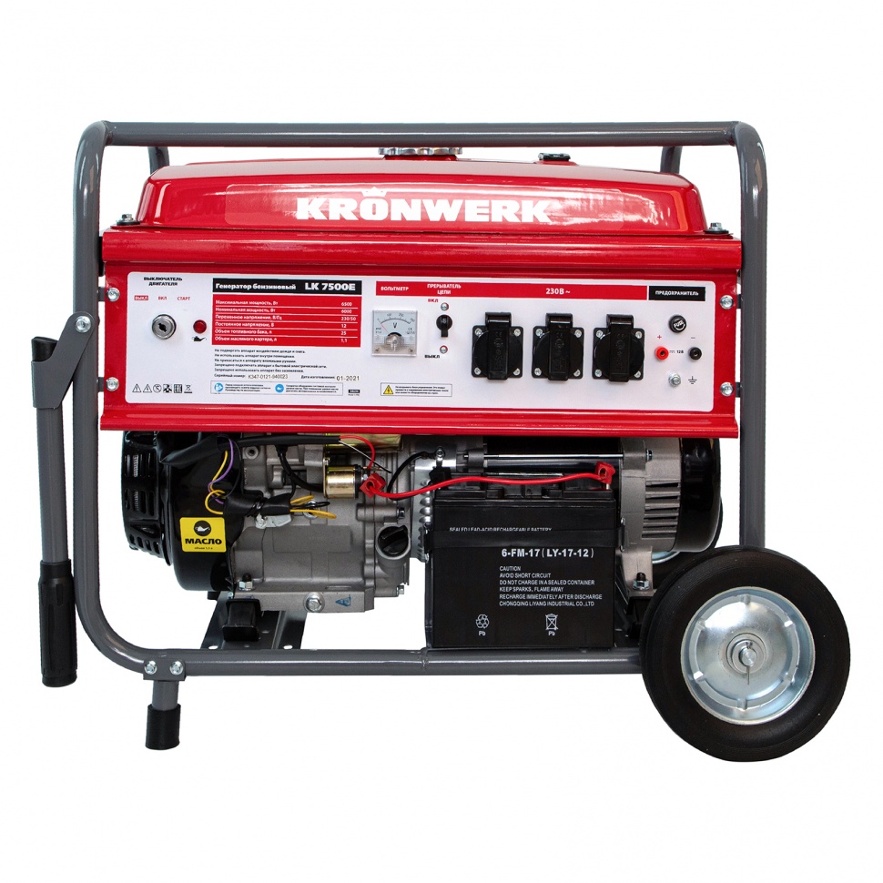 Генератор бензиновый LK 7500E, 6.5 кВт, 230 В, бак 25 л, электростартер Kronwerk (94694)