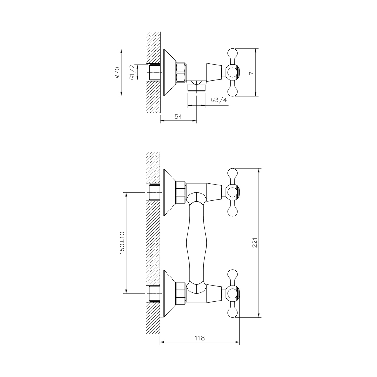 Смеситель для душа dr54055 двухвентильный (1/12) "decoroom"