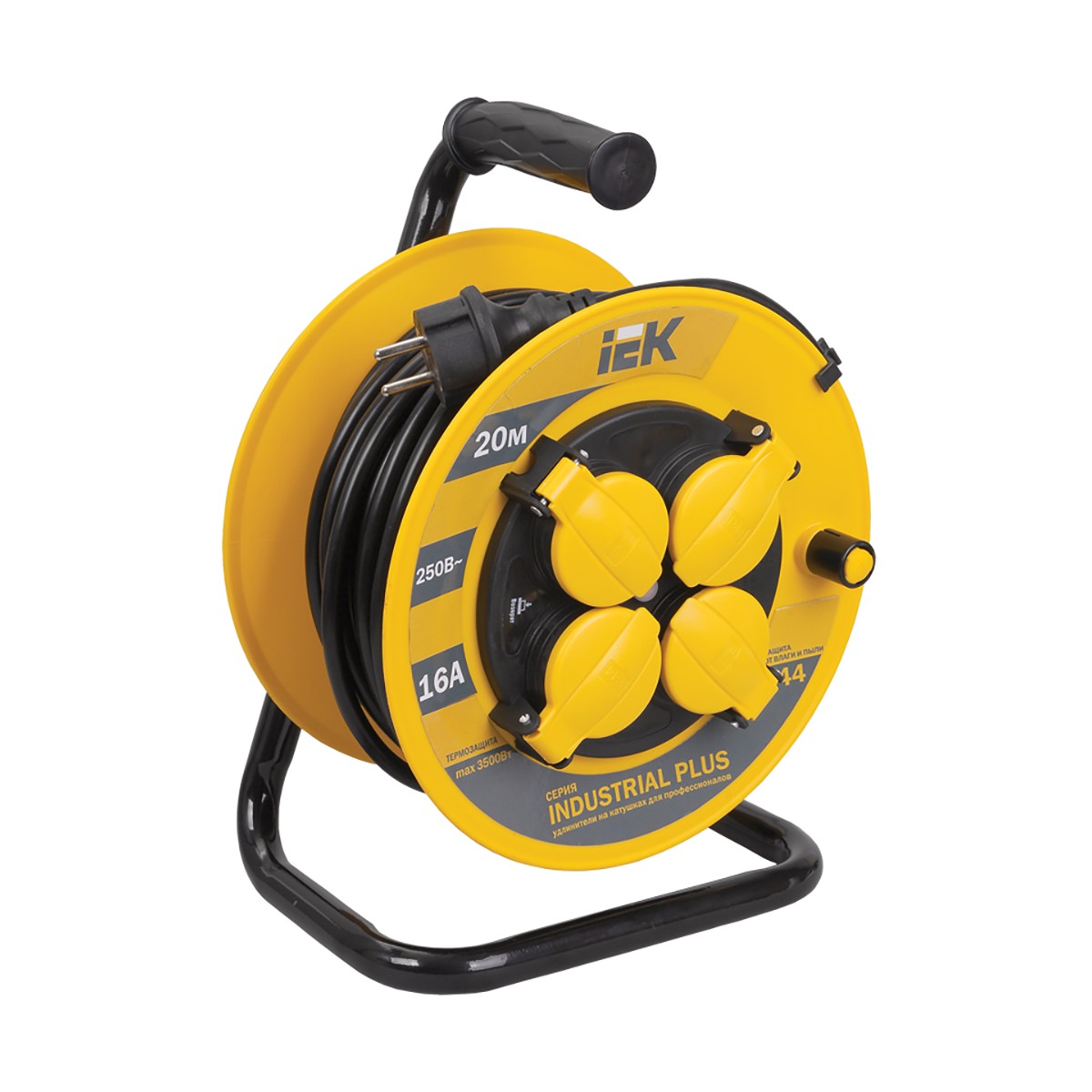 Удлинитель на катушке "industrial plus" с термозащ. 4 розетки, 20 м 3*1,5 мм (1) "iek"