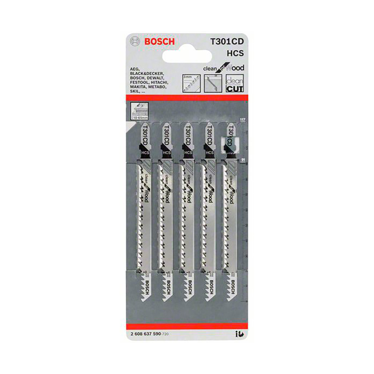 Полотна д/ эл. лобзика по дереву t301cd  5 шт. 91 мм (1) "bosch" 2608637590