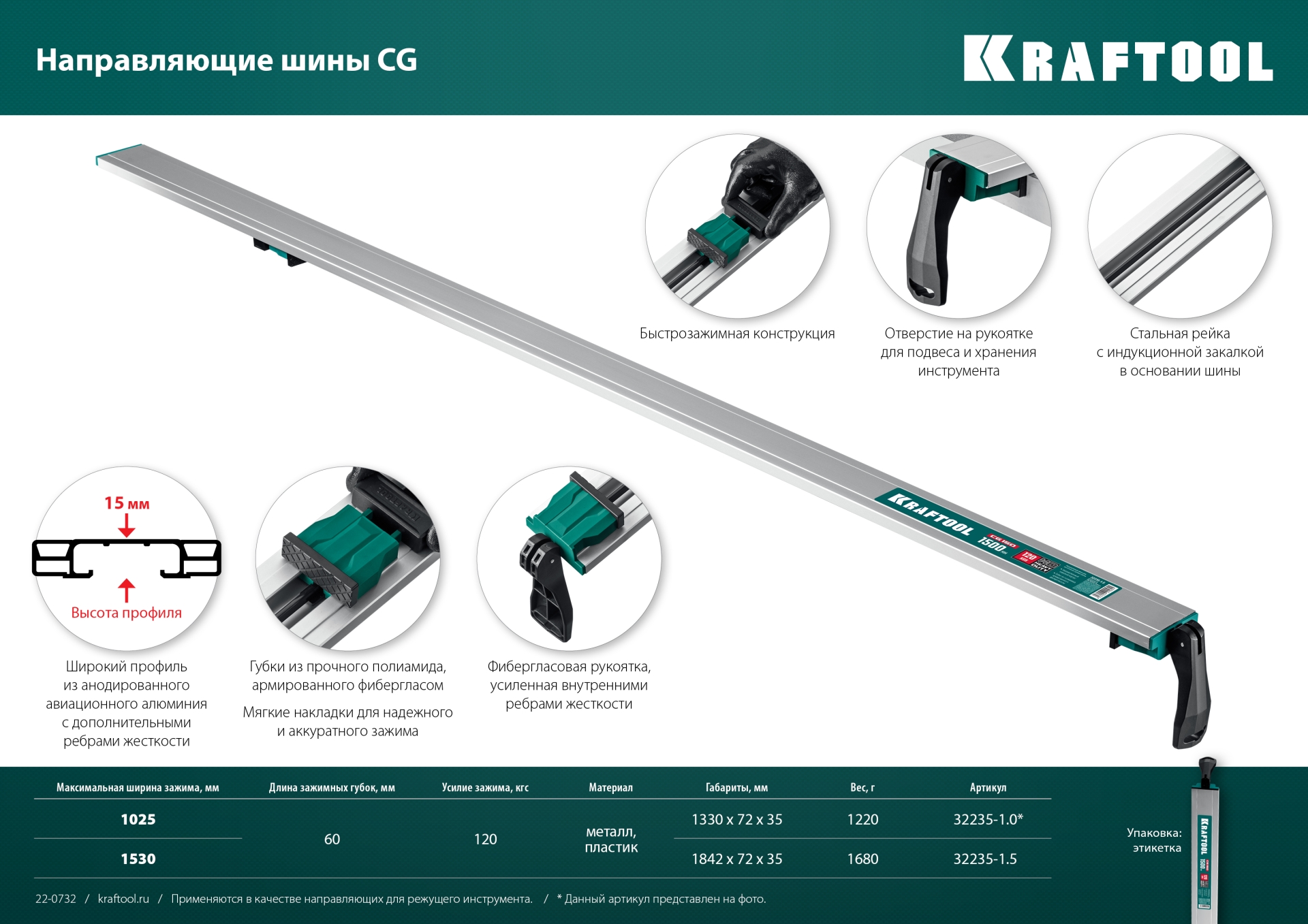 KRAFTOOL CG-100, 1025 мм, зажимная, направляющая шина (32235-1.0)