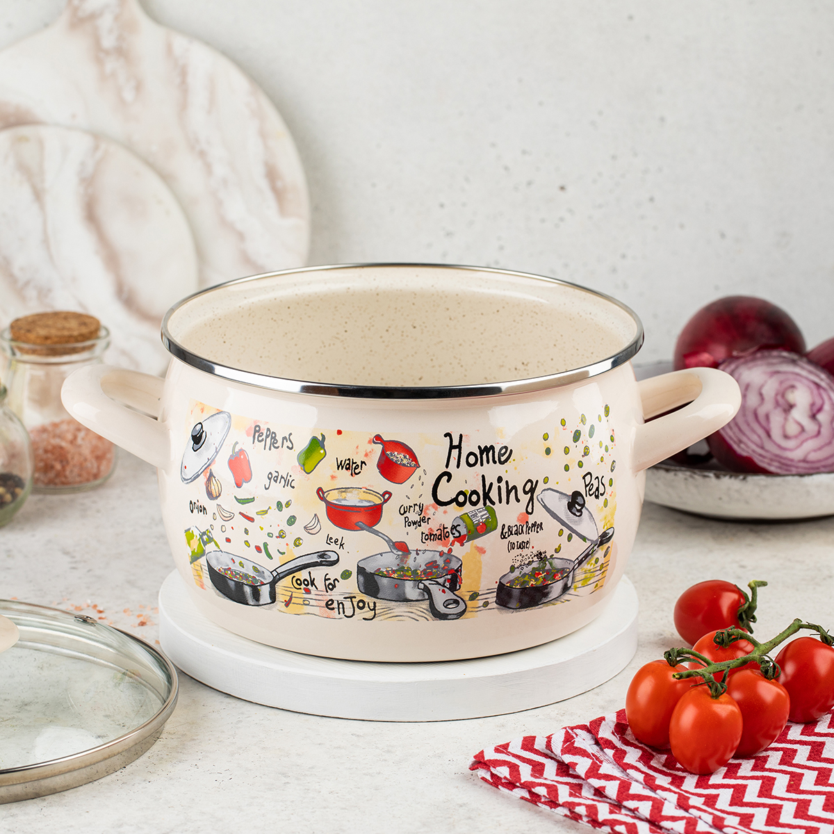 Кастрюля эмалиров. "гурман" 3,3 л, 18 см стекл. крышка (1/6) "metrot"