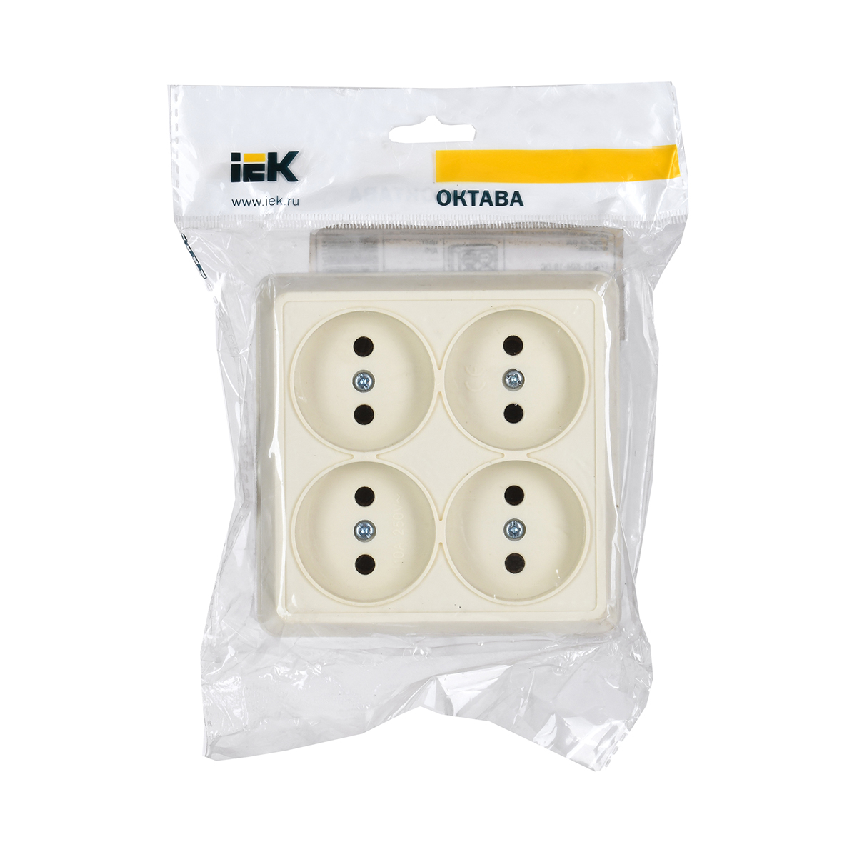 Розетка открыт. уст. "октава" 4-х местн. рс24-2-ок, 10а, кремовый (1/20/240) "iek"