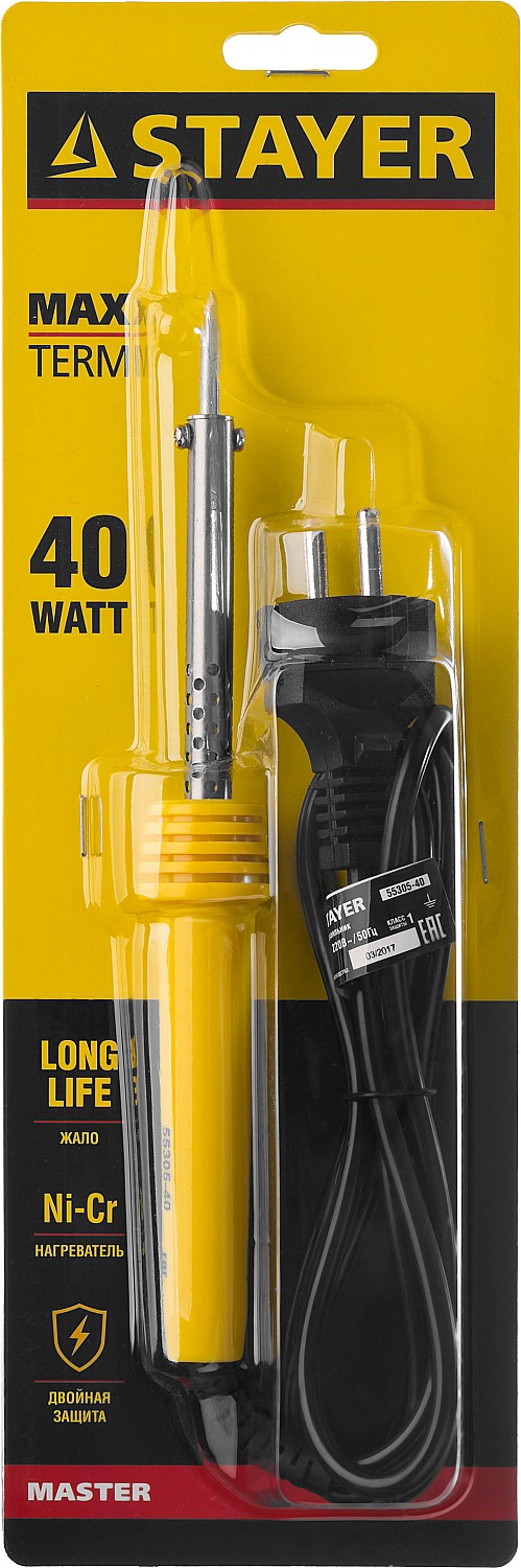 STAYER MAXTerm, 40 Вт, конус, электропаяльник с пластиковой рукояткой (55305-40)