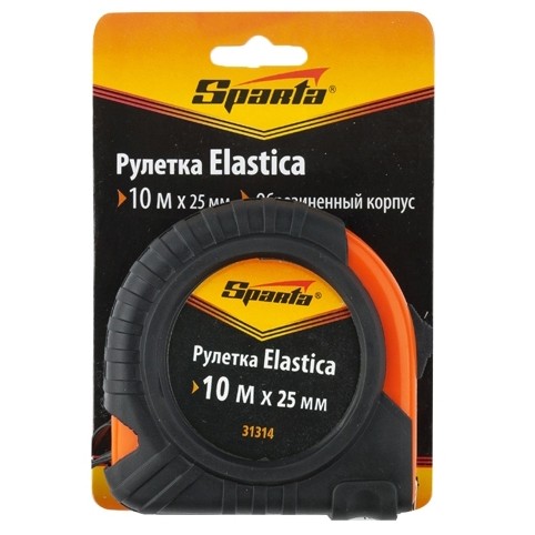 Рулетка Elastica, 10 м х 25 мм, обрезиненный корпус Sparta (31314)