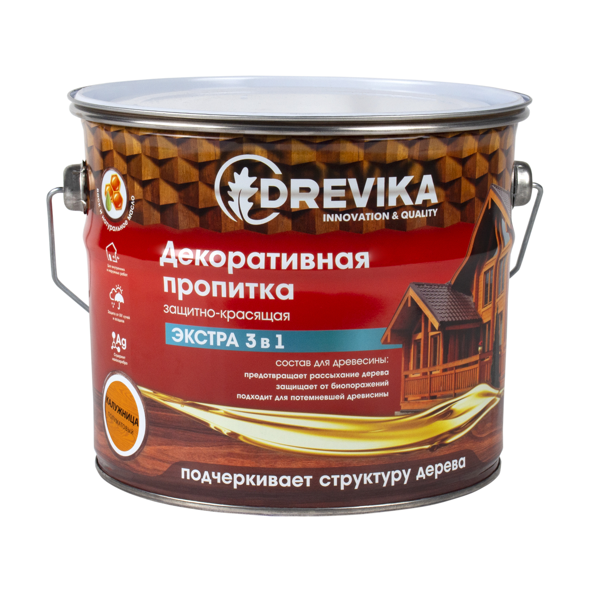 Пропитка декоративная "экстра 3 в 1" калужница 3 л (1/4) "drevika"