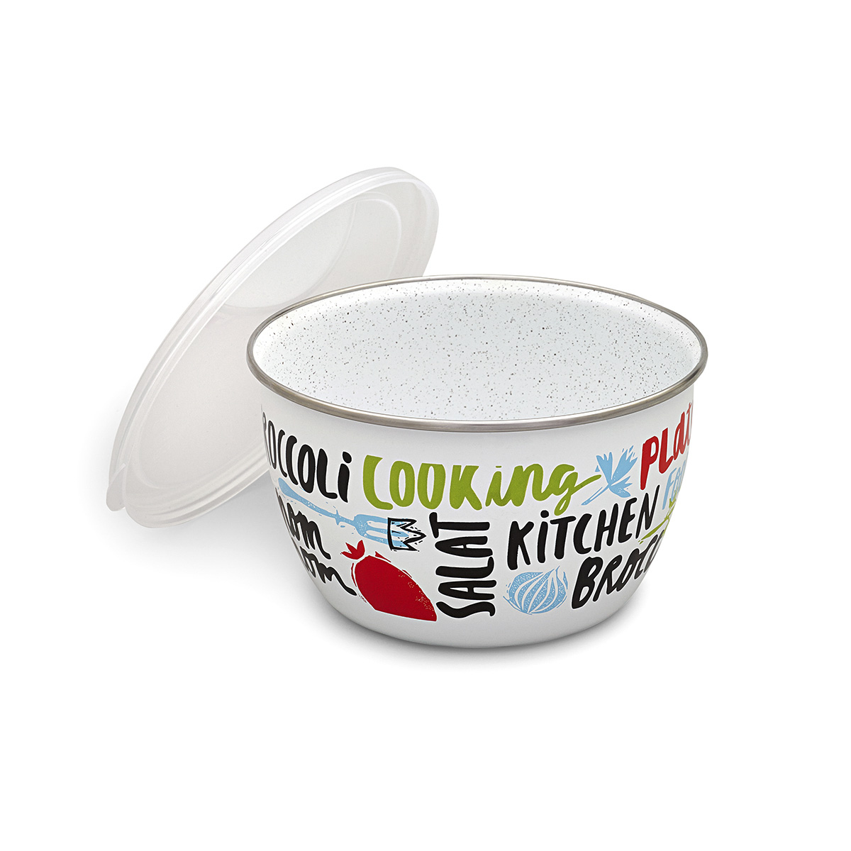 Миска эмалиров. "брокколи" 1,1 л, 14 см пласт. крышка (1/6) "metrot"