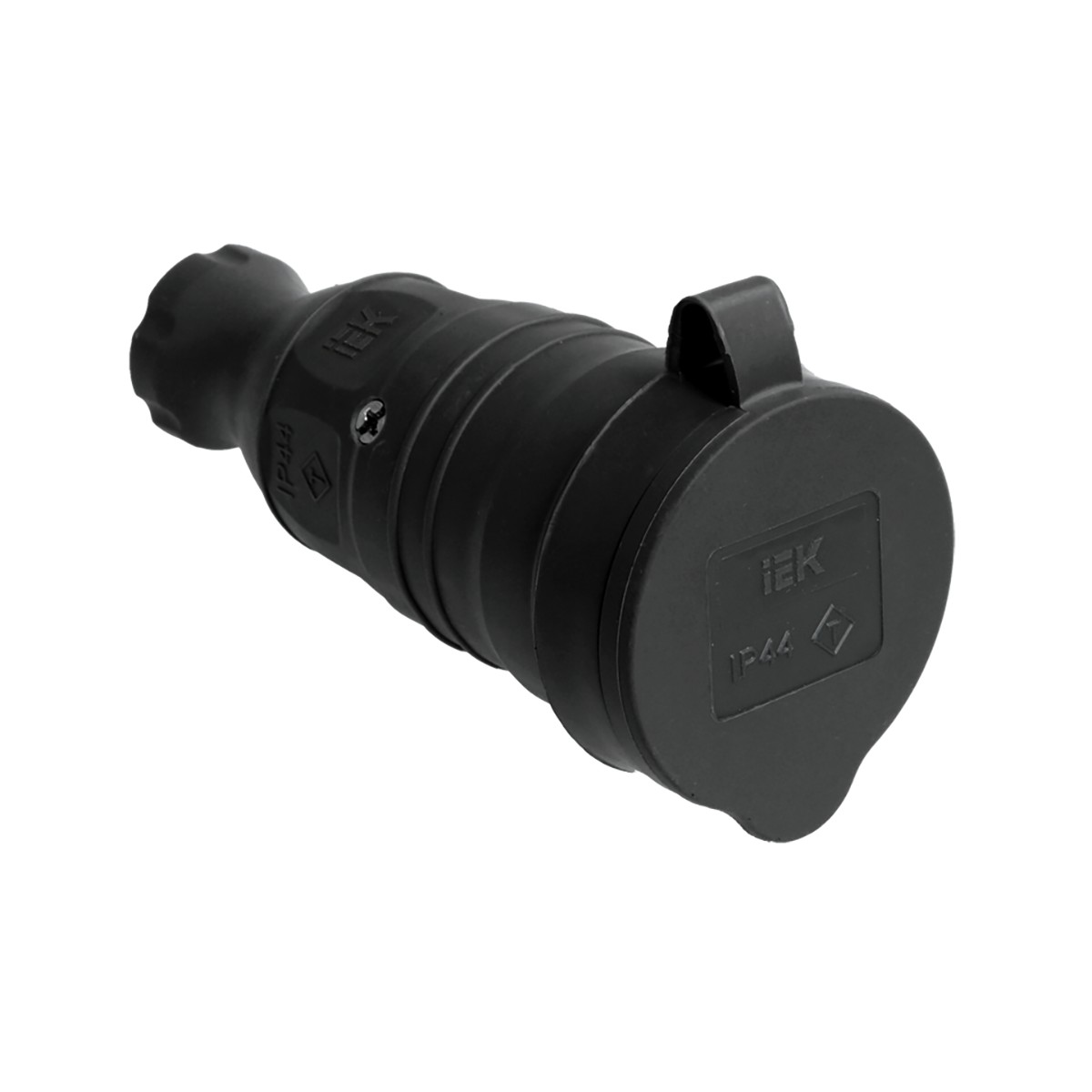 Розетка переносная "омега" с крышкой рбп13-1-0м, ip44, черный (1/20/120) "iek"