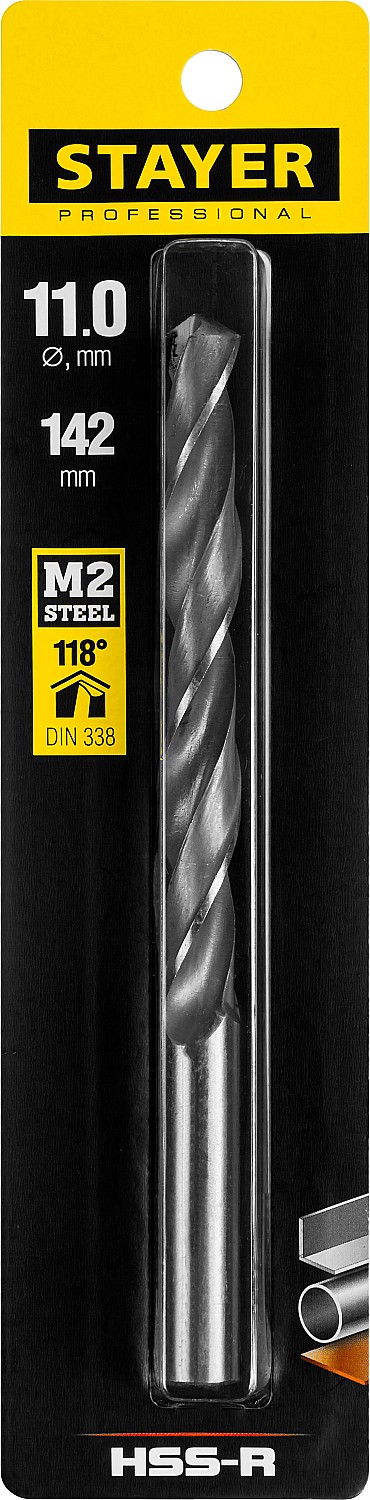 STAYER HSS-R, 11.0 х 142 мм, быстрорежущая сталь P6M5, сверло по металлу, Professional (29602-11)